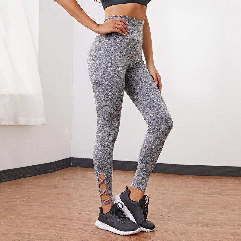 

Criss Cross Side Crop Leggings, Grey