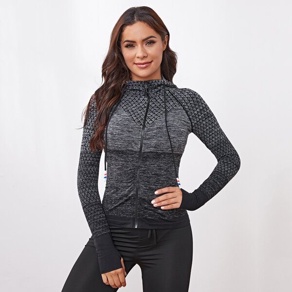

Space Dye Zipper Sports Jacket With Thumb Hole, Dark grey