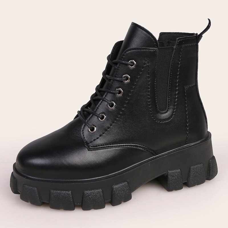 

Lace-up Lug Sole Combat Boots, Black