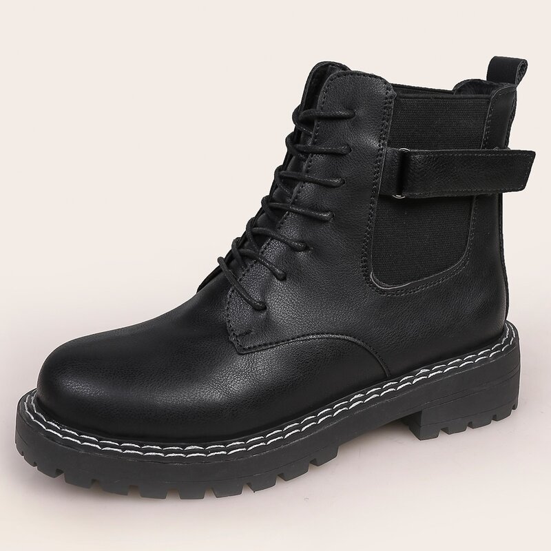 

Velcro Lace-up Combat Boots, Black