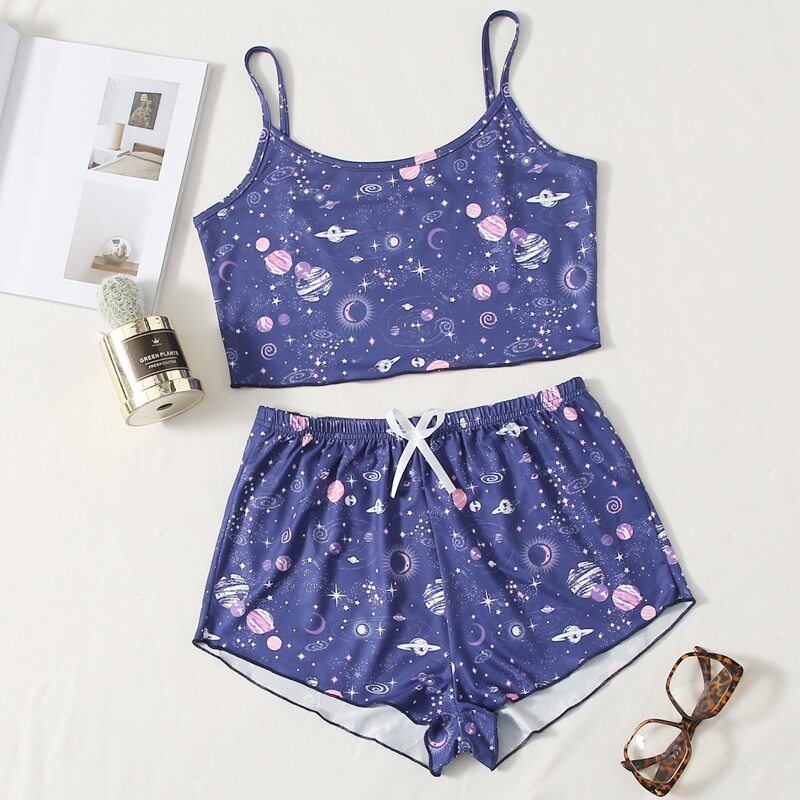 

Galaxy Print Cami Pajama Set, Blue