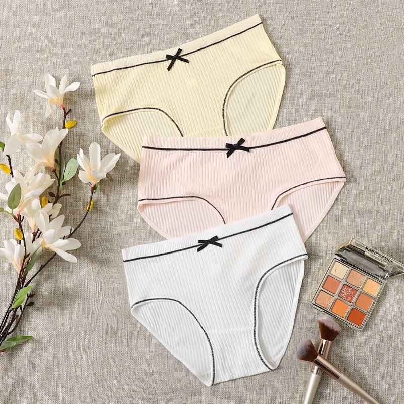 

3pack Rib Bow Decor Panty Set, Multicolor
