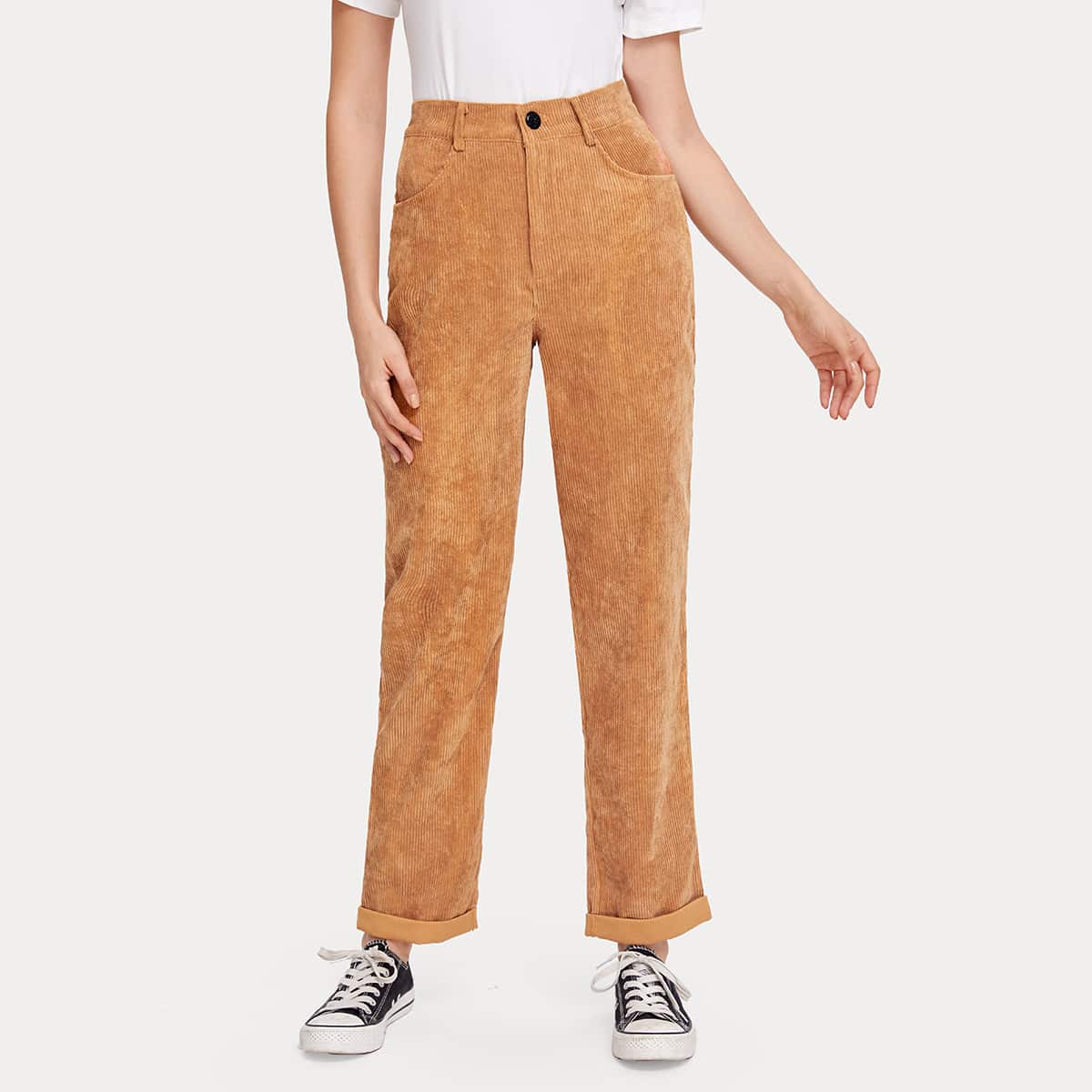 

Straight Leg Corduroy Cuffed Pants, Ginger