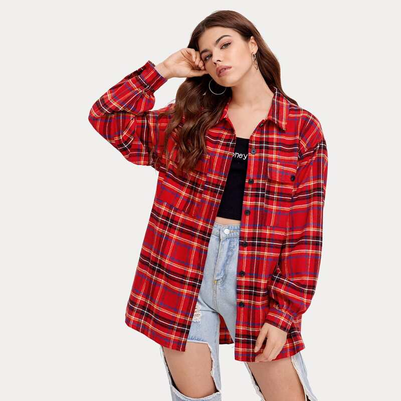 

Plaid Boyfriend Shirt, Red