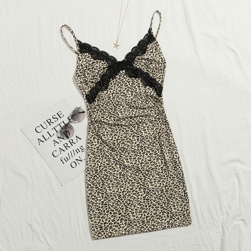 

Leopard Lace Trim Cami Dress, Multicolor