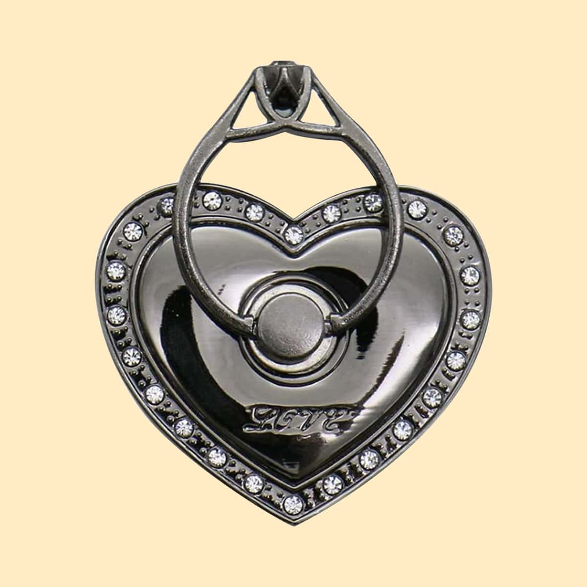 

Rhinestone Heart Phone Ring Holder, Black