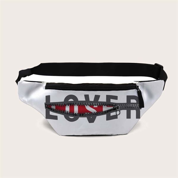 

Letter Graphic Zip Front Fanny Pack, Multicolor