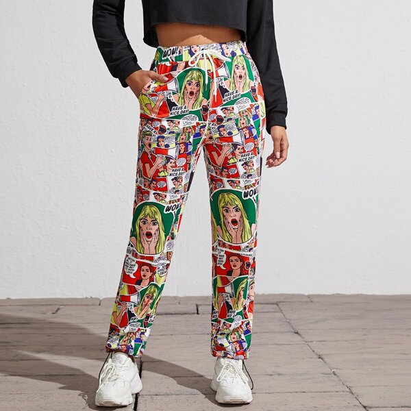 

Pop Art Print Drawstring Waist Sweatpants, Multicolor