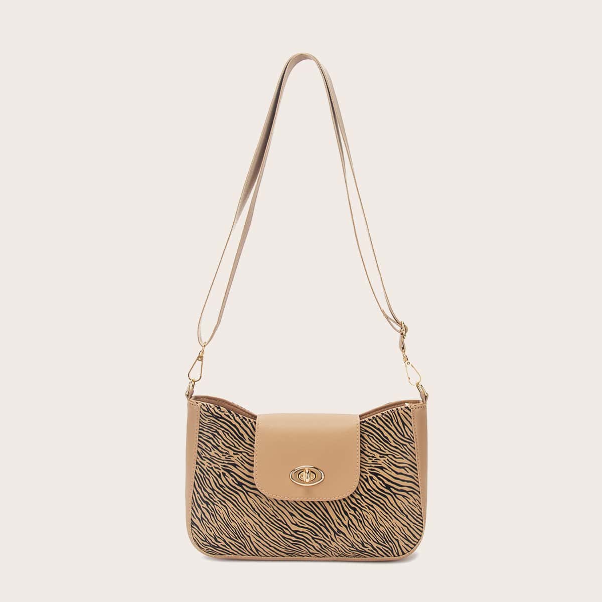 

Twist Lock Zebra Print Shoulder Bag, Brown