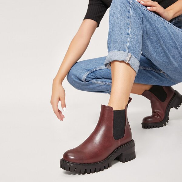 

Faux Leather Slip On Chelsea Booties, Burgundy