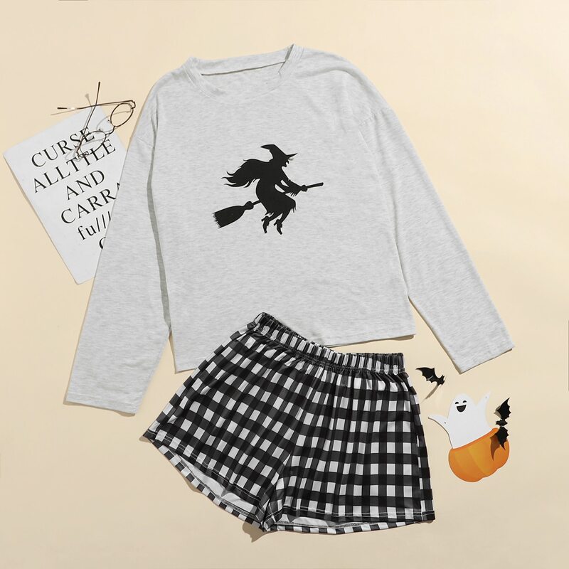 

Witch Print Tee & Gingham Shorts PJ Set, Multicolor
