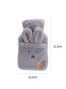 1pc Hot Water Bag With Cartoon Plush Cover - Grey - View 2