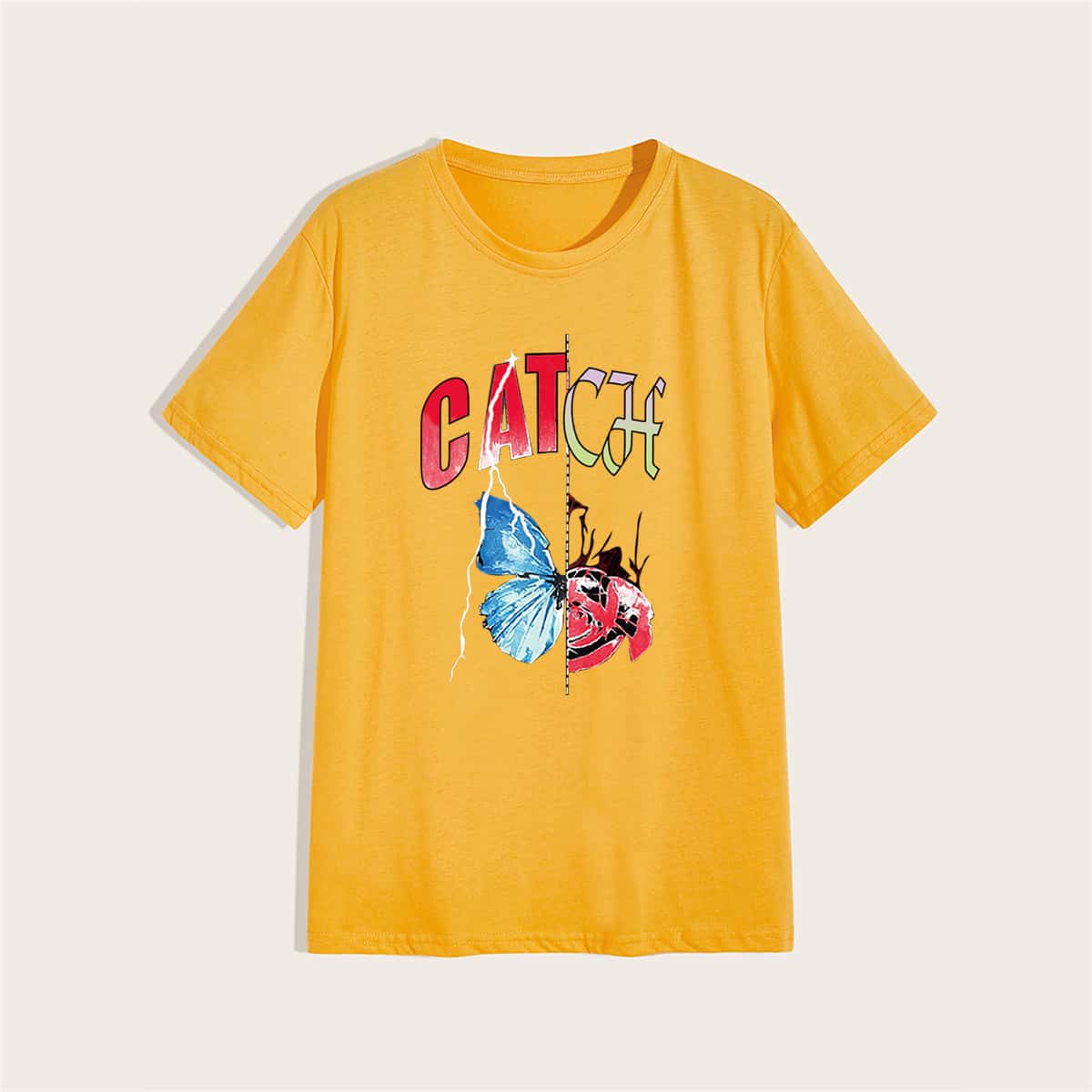 

Guys Letter Butterfly Graphic Tee, Yellow