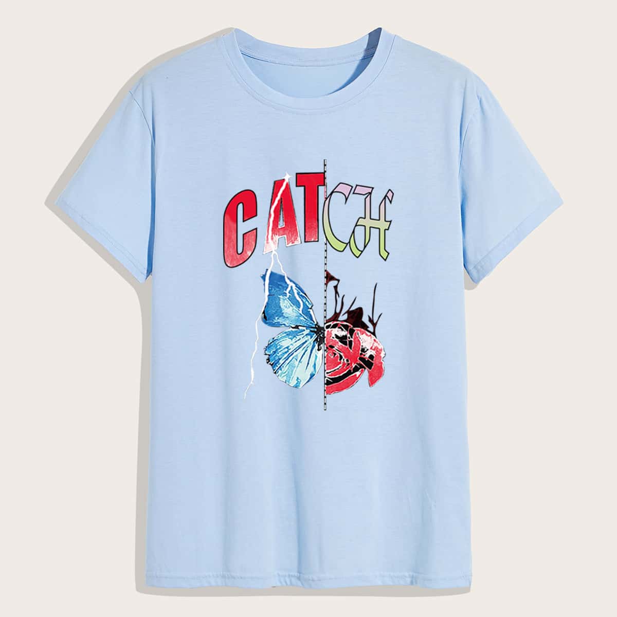

Guys Letter Butterfly Graphic Tee, Baby blue