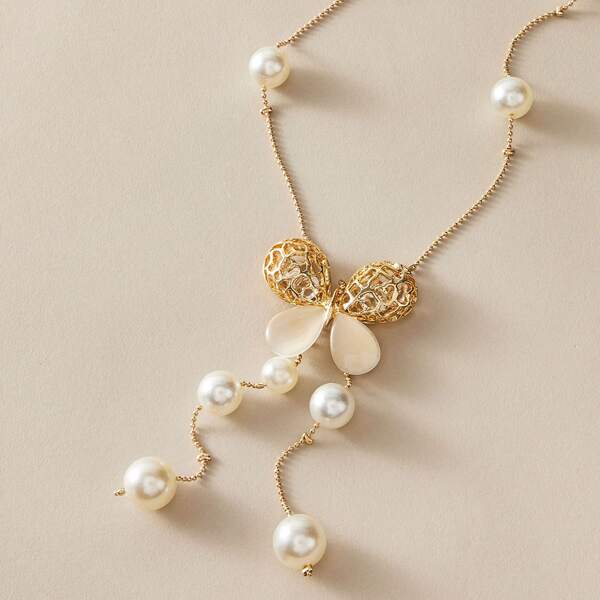 

Faux Pearl Decor Necklace, Gold