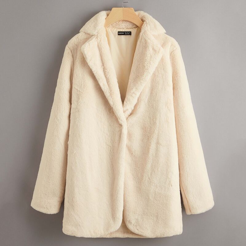 

Solid Open Front Faux Fur Coat, Apricot