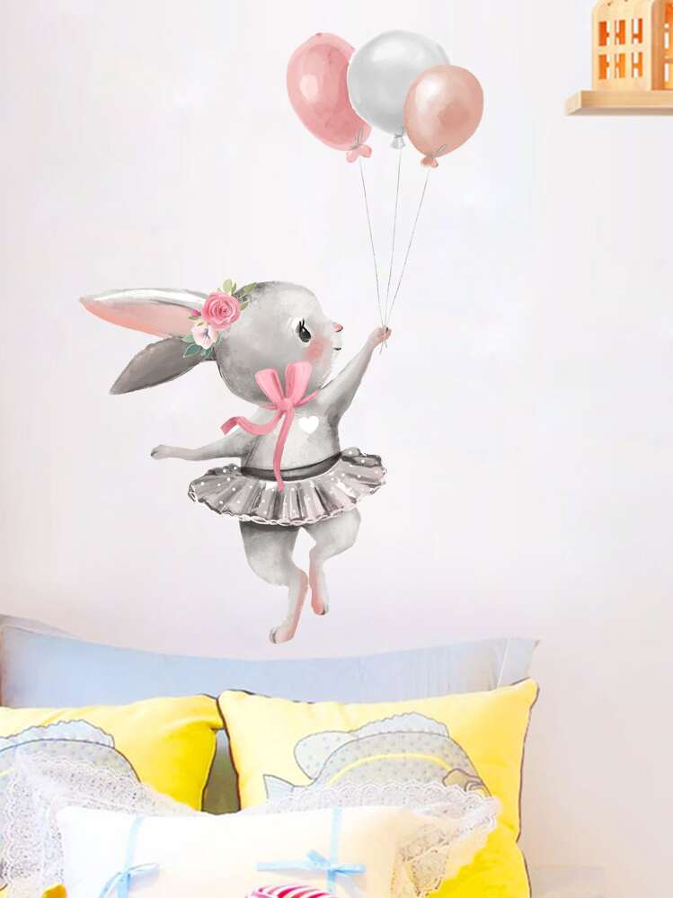 Adhesivo de pared con impresión de conejo de dibujos animados para niños, diseño de Pascua - Multicolor - Añade 1