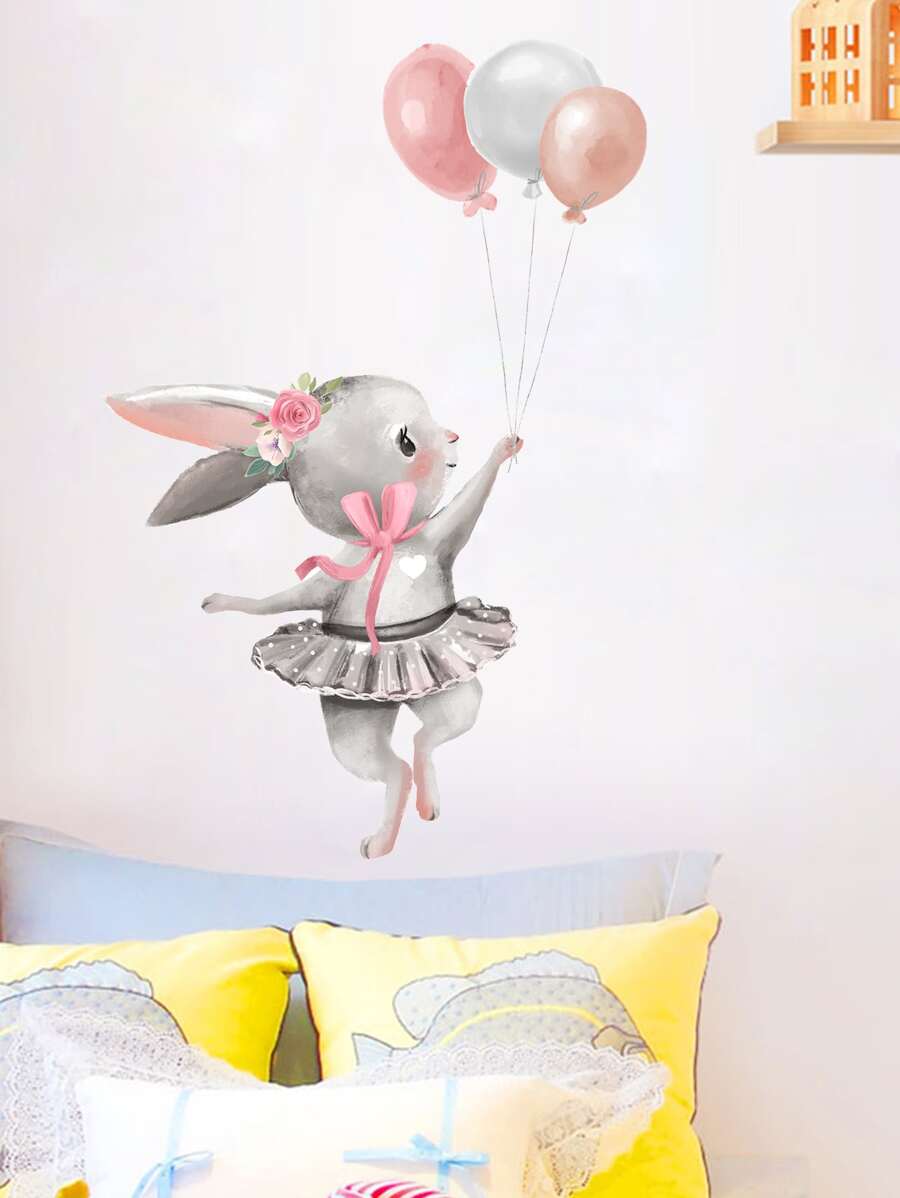 Kids Cartoon Rabbit Print Wall Sticker Easter - Multicolor - View 1