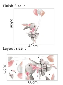 Kids Cartoon Rabbit Print Wall Sticker Easter - Multicolor - View 2