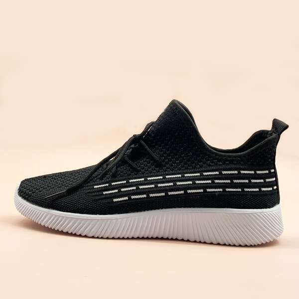 

Lace Up Decor Knit Sneakers, Black