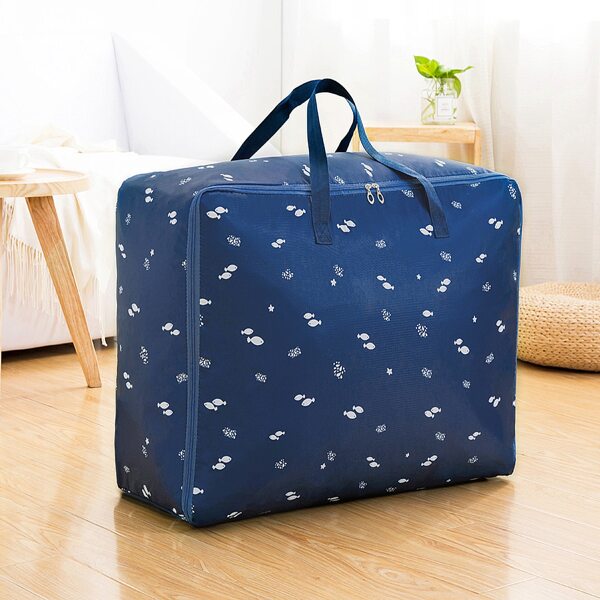 

Fish Print Quilt Storage Bag, Navy blue
