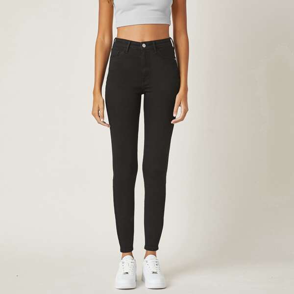 

Middle-Waisted Power Skinny Jeans, Black