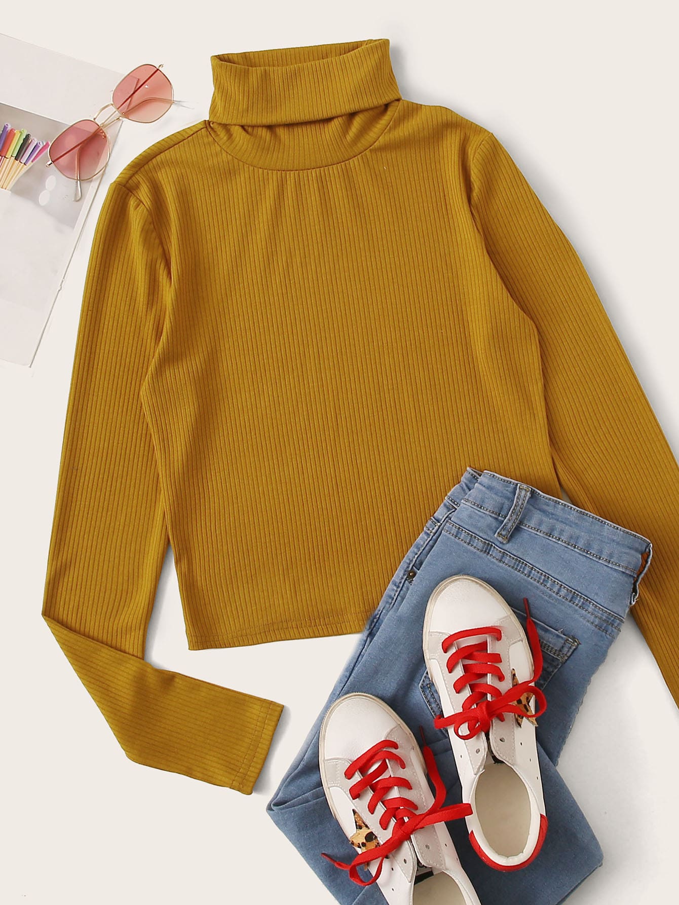 Plus Rolled Neck Rib-knit Tee thumbnail