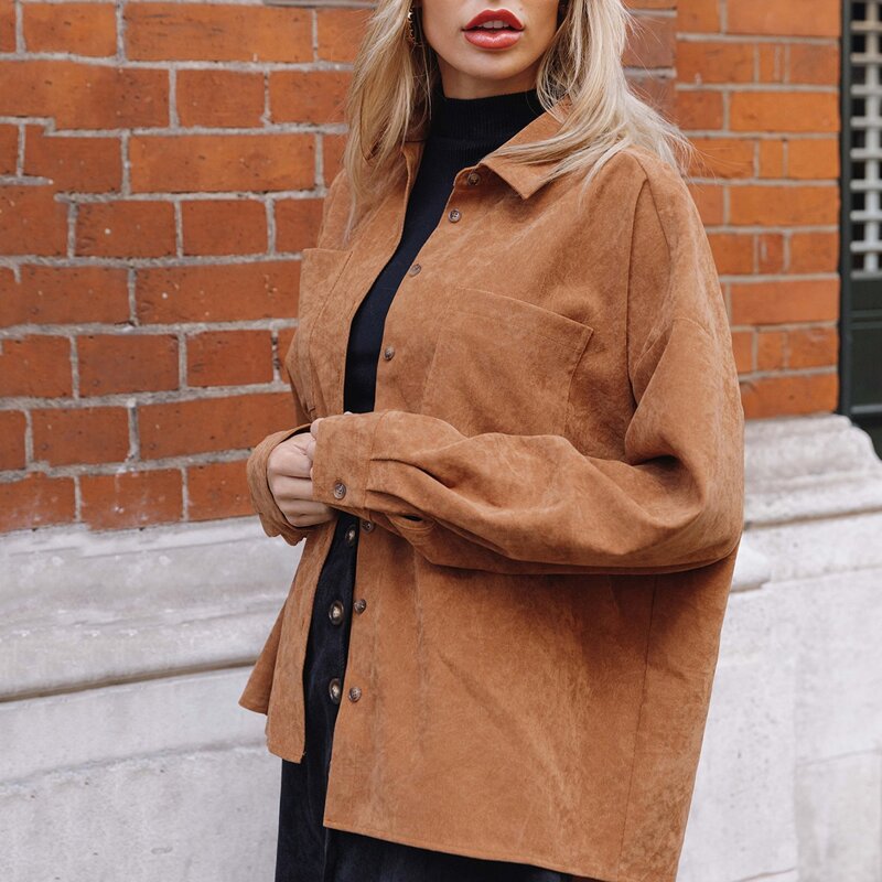 

Button Up Dip Hem Corduroy Jacket, Brown