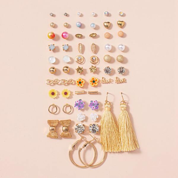 

30pairs Flower & Tassel Detail Earrings, Multicolor