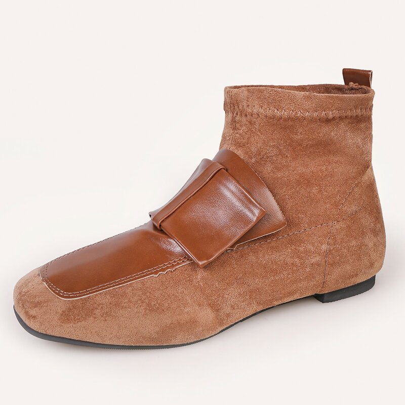 

Square Toe Suede Ankle Boots, Khaki