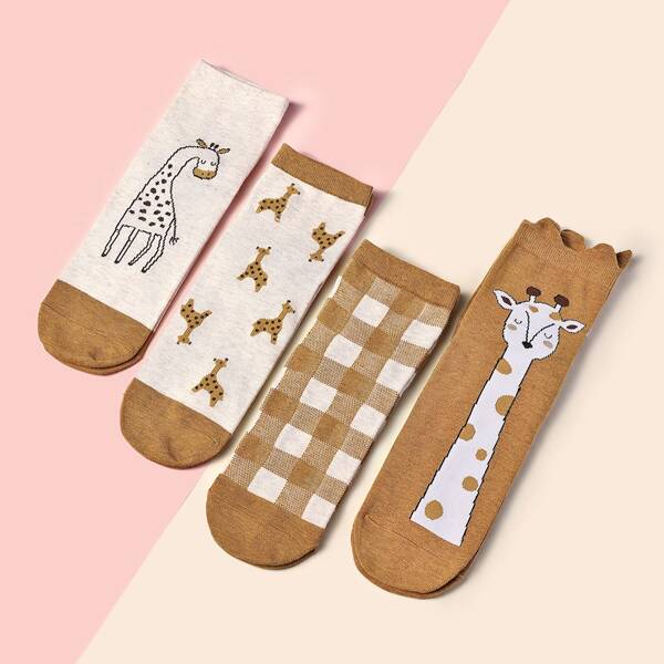 

4pairs Cartoon Graphic Crew Socks, Multicolor