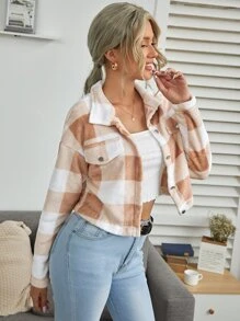 Chiquease Button Front Drop Shoulder Buffalo Plaid Jacket - Multicolor - View 3