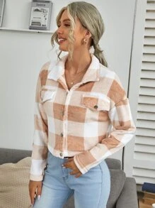 Chiquease Button Front Drop Shoulder Buffalo Plaid Jacket - Multicolor - View 5