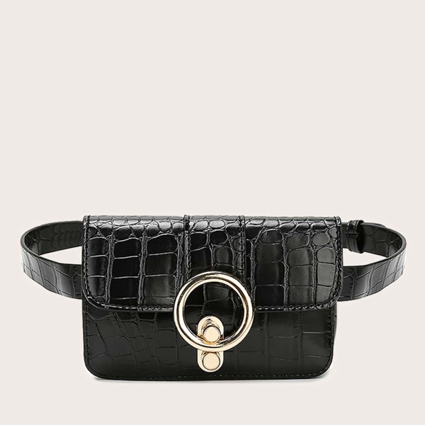 

Metal Decor Croc Embossed Fanny Pack, Black