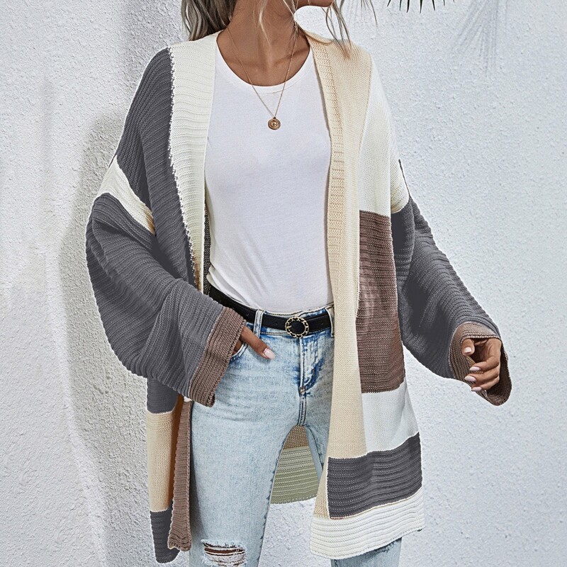 

Cut And Sew Open Front Cardigan, Multicolor