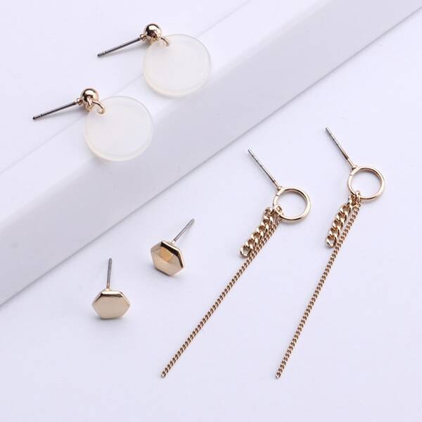 

3pairs Geo Design Earrings, Multicolor