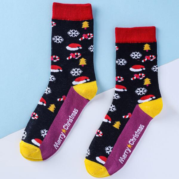

Christmas Pattern Crew Socks, Black