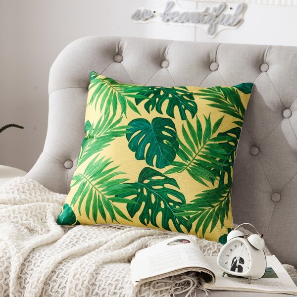 

Leaf Print Cushion Cover Without Filler, Multicolor