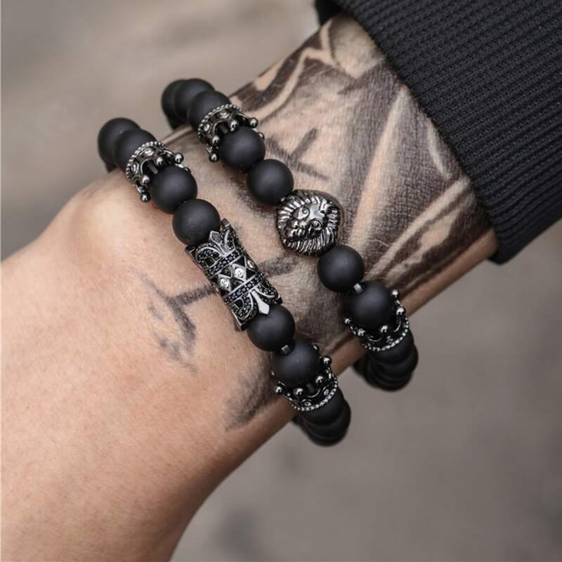

2pcs Guys Beaded Bracelet, Black