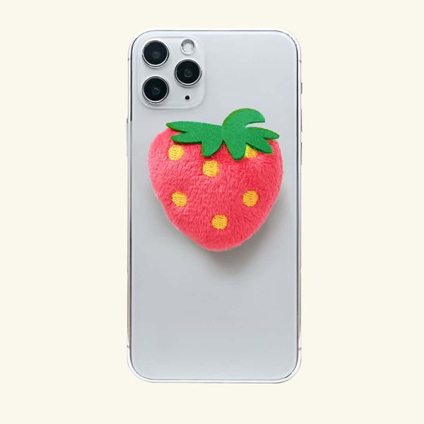 

Plush Strawberry Decor Pop-Out Phone Grip, Red