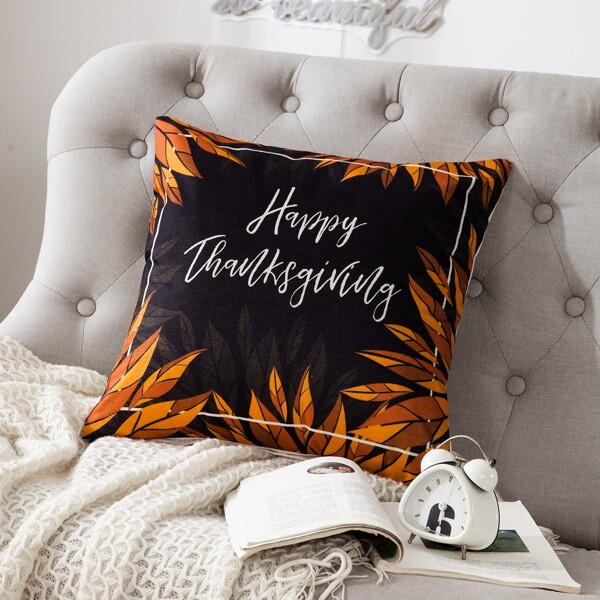 

Thanksgiving Day Slogan Graphic Cushion Cover Without Filler, Multicolor
