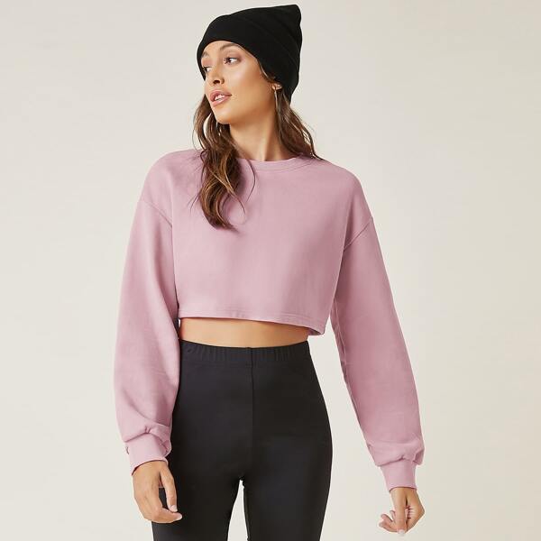 

Drop Shoulder Crop Pullover, Pastel dusty pink