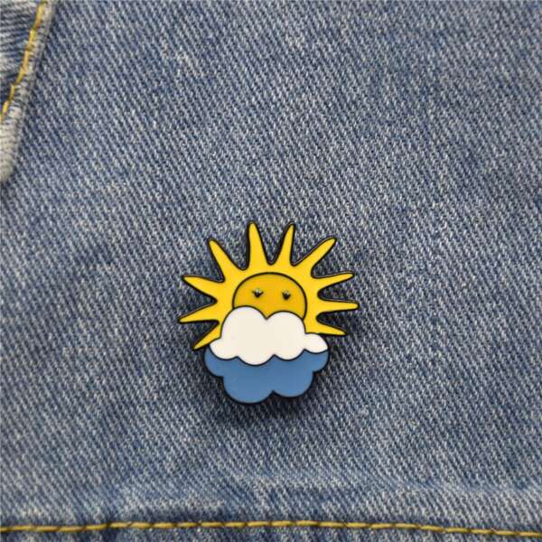 

Sun & Cloud Design Brooch, Multicolor