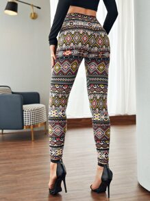 SHEIN LUNE 幾何圖案高腰緊身褲 - 彩色 - 查看 2