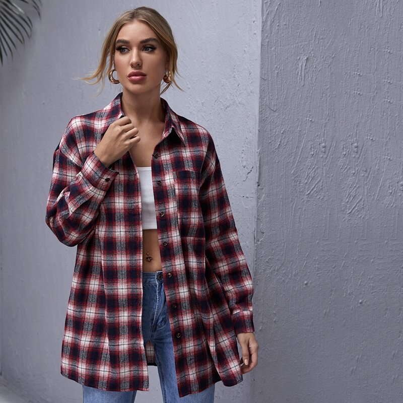 

Drop Shoulder Plaid Blouse, Multicolor