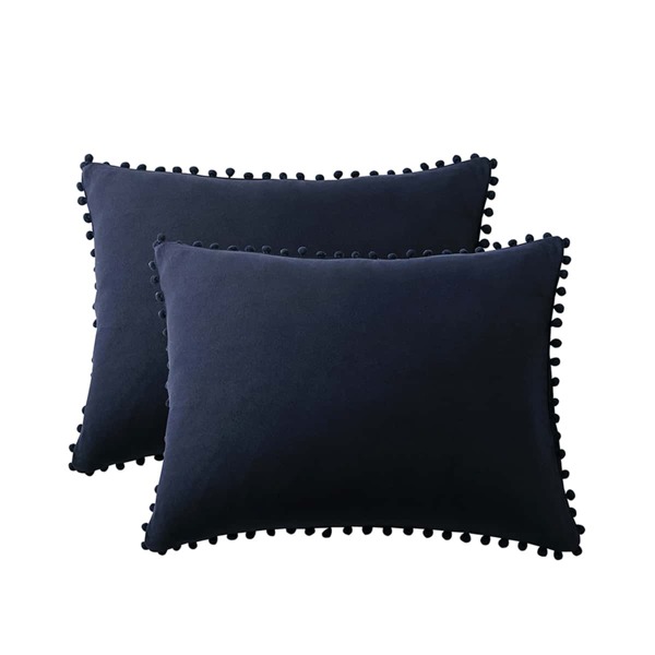 

1pair Pom Pom Decor Pillowcase Without Filler, Navy blue