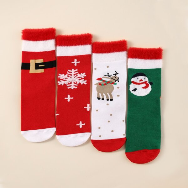 

4pairs Christmas Pattern Socks, Multicolor