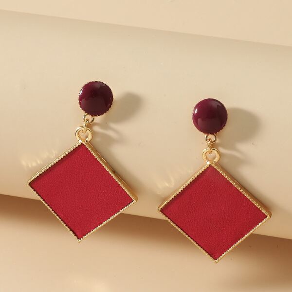 

Geometric Charm Drop Earrings, Red