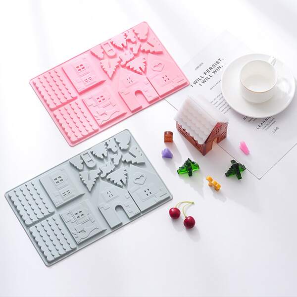 

1pc Christmas House Shaped Random Color Mold, Multicolor