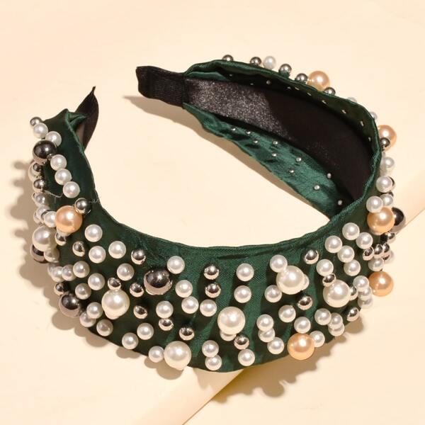 

Faux Pearl Decor Wide Hair Hoop, Green